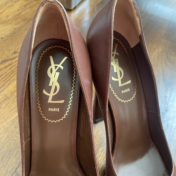 Yves Saint Laurent Leather Peep Toe Heels - Picture 6 of 12